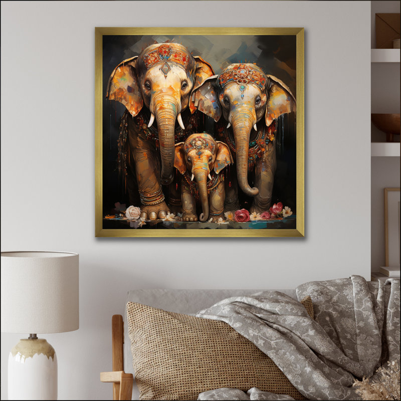 Art asiatique, éléphants thaïlandais VI - impression, H 36 po x l 36 po x P 1,5 po, Cadre doré à une seule photo