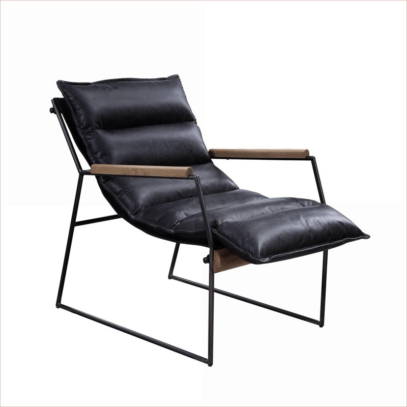 Fauteuil d'appoint 24 pouces à assise simple, base en traîneau en cuir véritable de couleur brune pour le salon