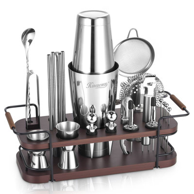 Boston Shaker Set with Stand | Complete 24-Piece Bartender Cocktail Kit with All Bar Accessories