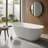 55" Acrylic Oval Freestanding Bathtub, Minimalist Flat Bottom Soaking Tub with Slotted Overflow and Center Drain, Multiple Colors Available-129104722