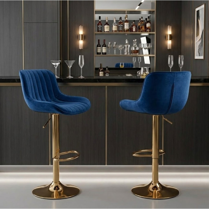 Mitty Swivel Upholstered Adjustable Height Counter Stool with Metal Frame, Blue