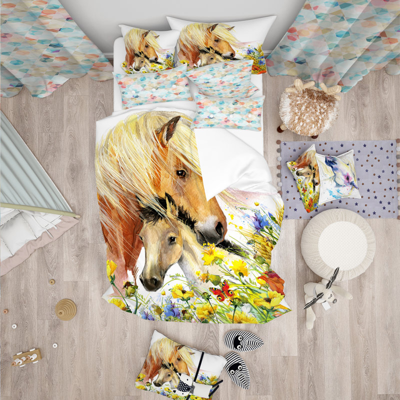 Ensemble de housse de couette moderne pour enfants, Housse simple + 1 taie décorative