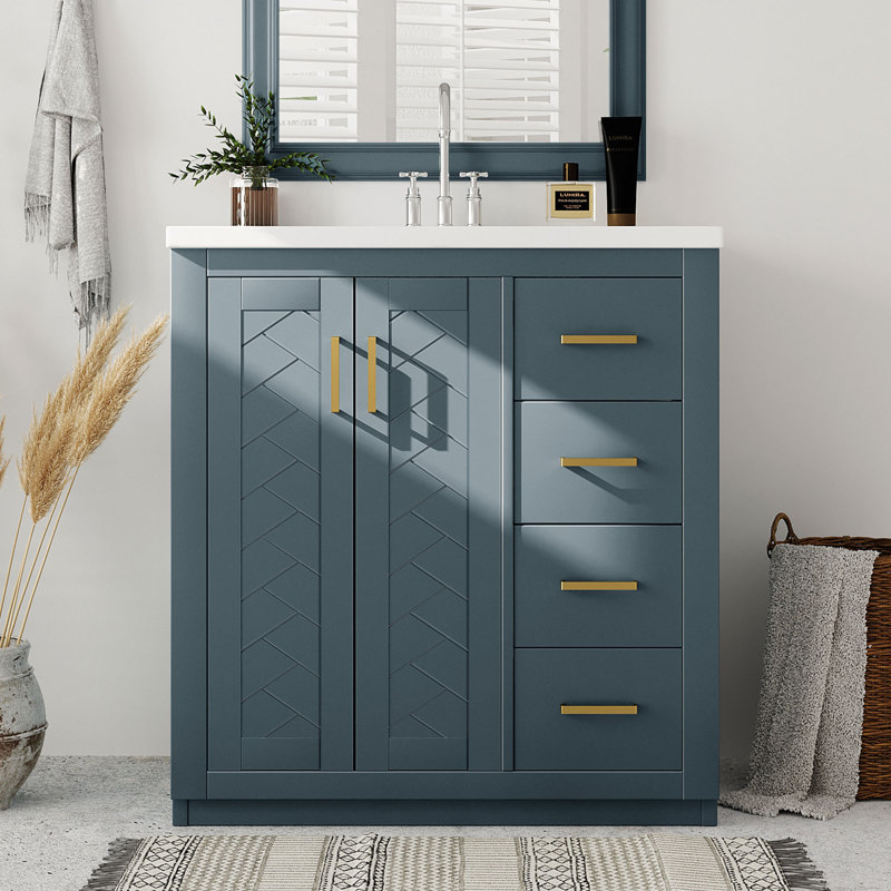 Meuble-lavabo 30 po avec comptoir en céramique, Bleu