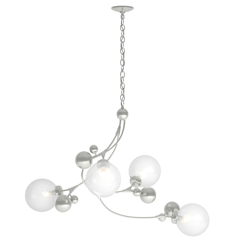 Lustre géométrique unique à 4 lumières Sprig, Opaline, Sterling
