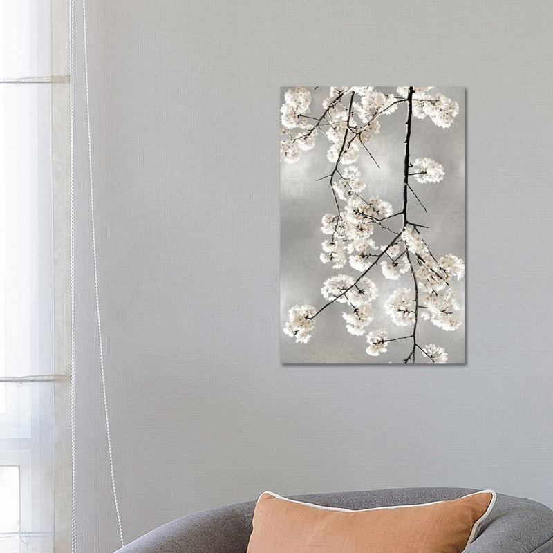 White Blossoms On Silver IV by Kate Bennett - Wrapped Canvas Gallery-Wrapped Canvas Giclée, 66.04 cm H x 45.72 cm W