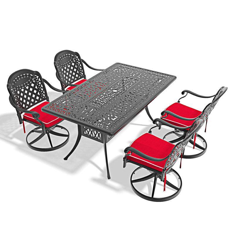 Ensemble de salle à manger 5 pièces en aluminium coulé résistant aux intempéries, 4
