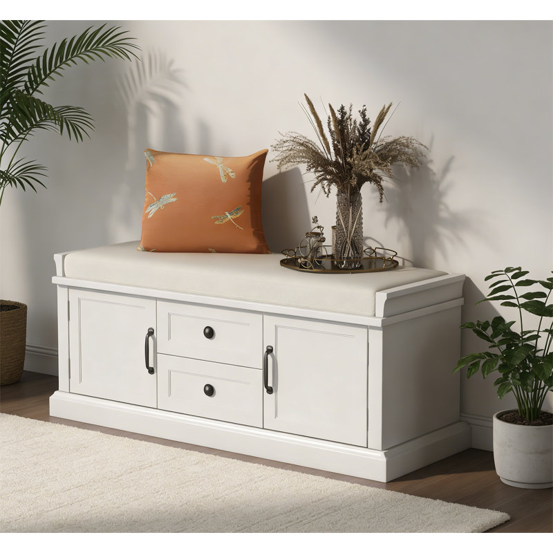 Banc de rangement avec 2 tiroirs et 2 armoires, Blanc