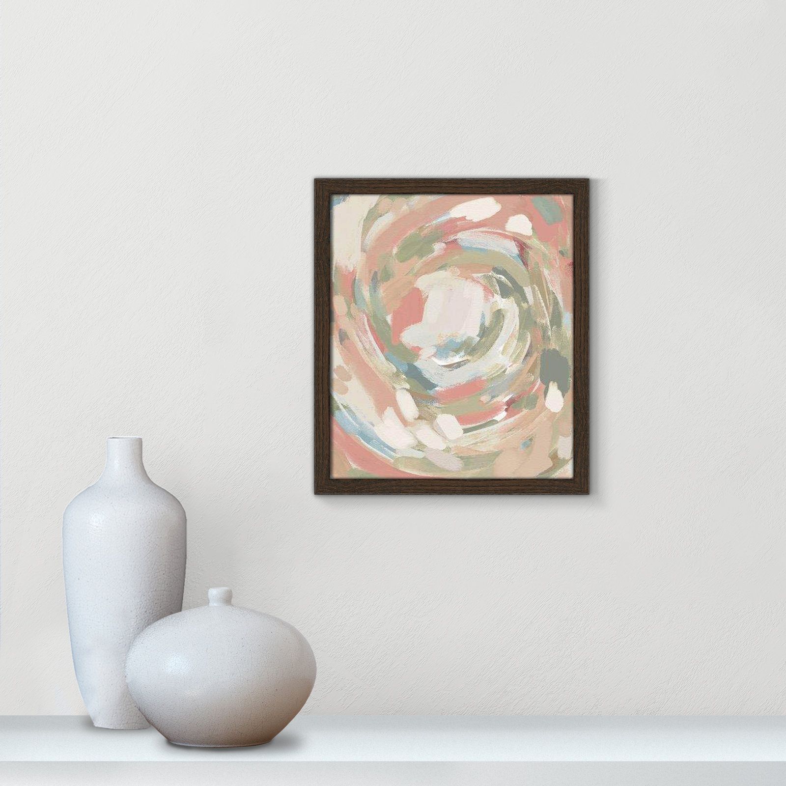 Abstract Energy Spring Colors by Leah Straatsma, Walnut Slim Unmatted Picture Framed, 15" H x 13" W x 0.75" D