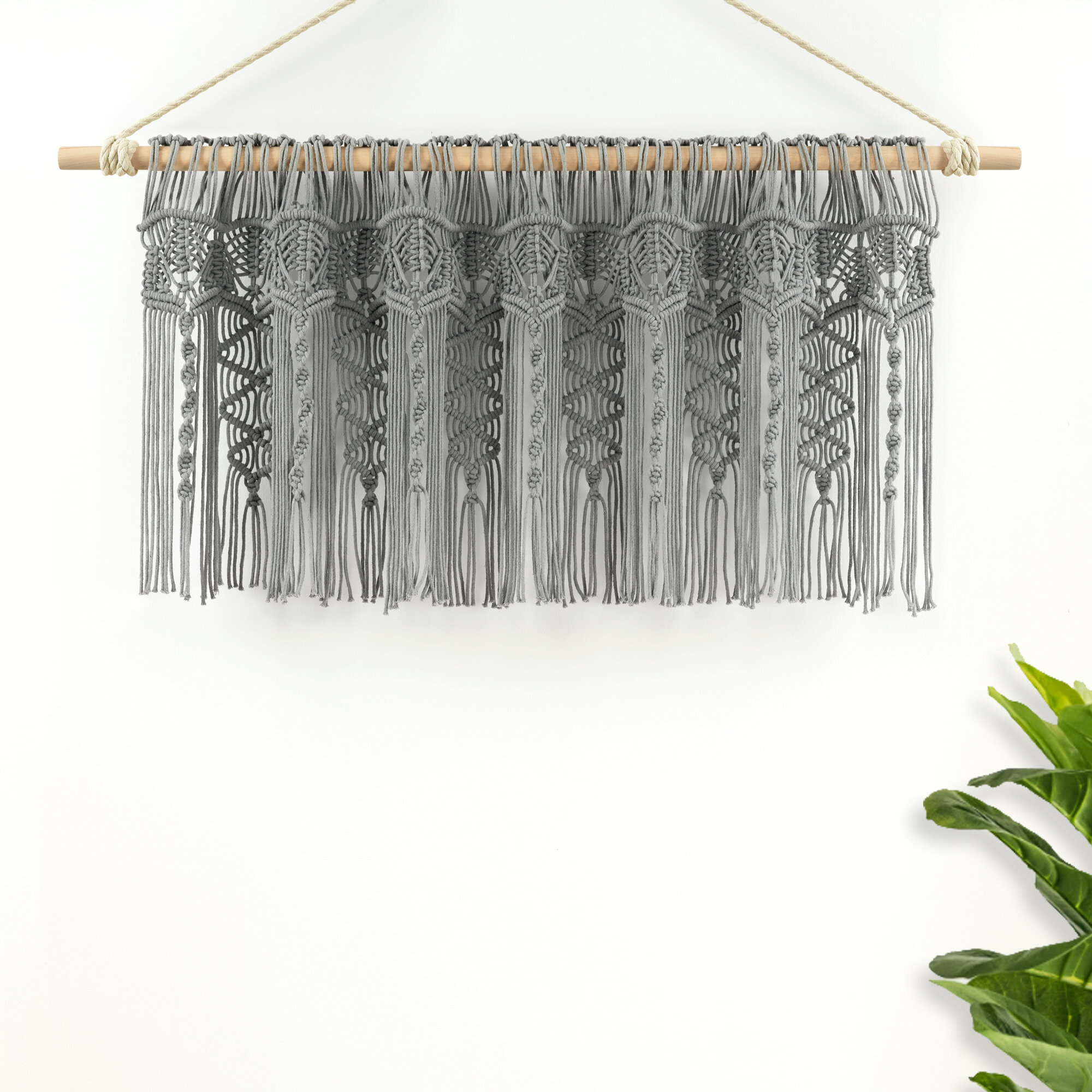 Boho Macrame Textured Cotton Valance/Kitchen Curtain/Wall Decor - Gray