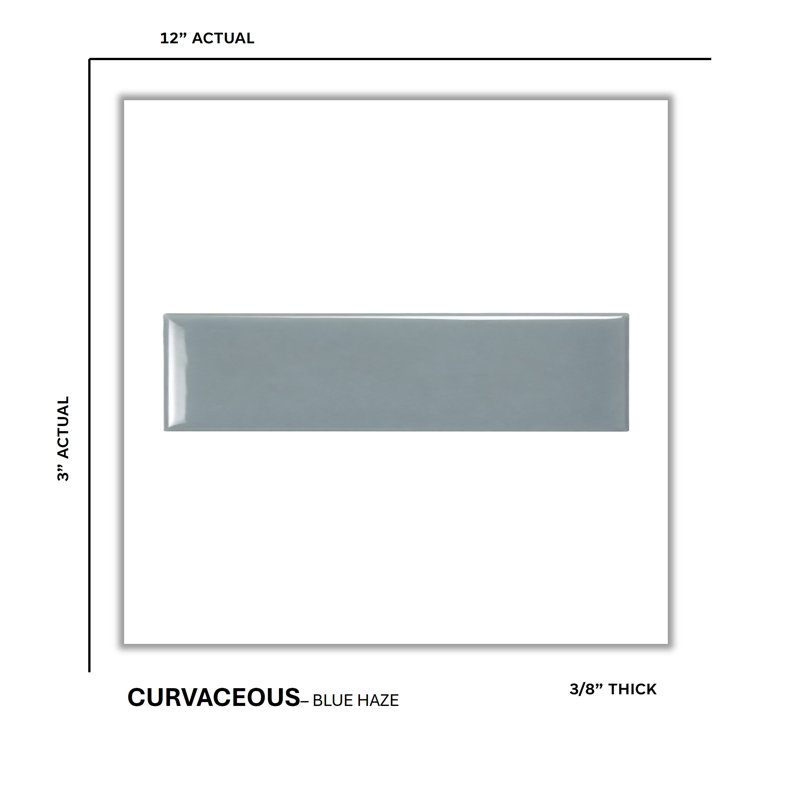 Curvaceous 3" x 12" Ceramic Wall Tile, Blue Haze
