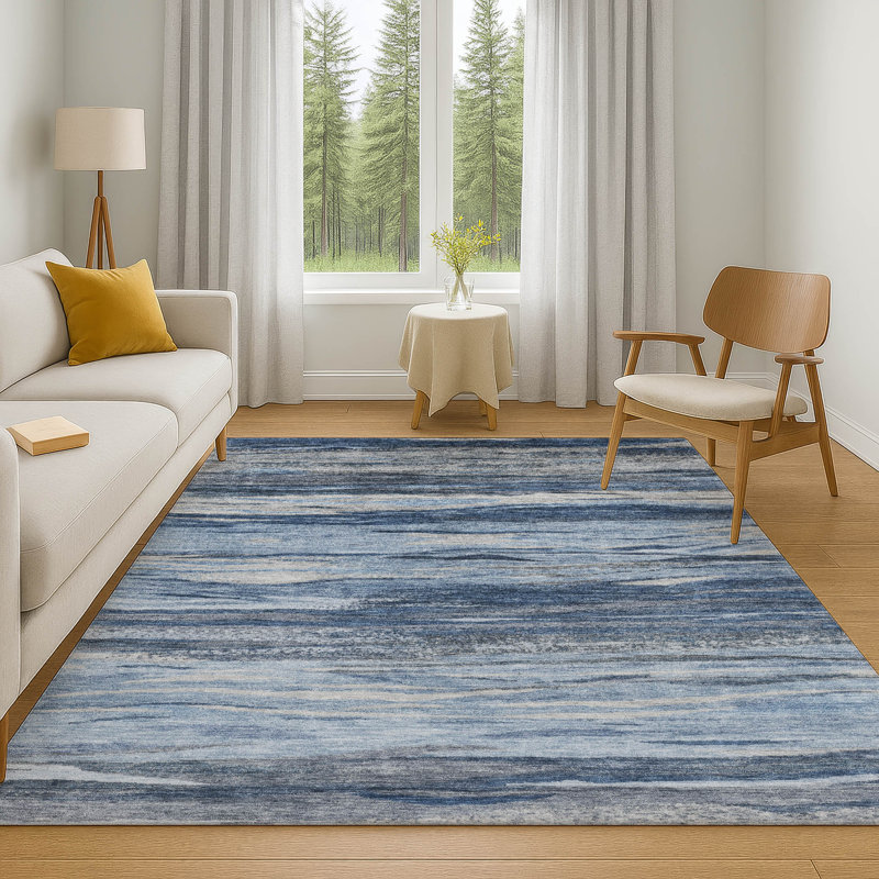 Premium Machine Washable Alaina AMF1933 Waves Rug, Rectangle 3' x 5'