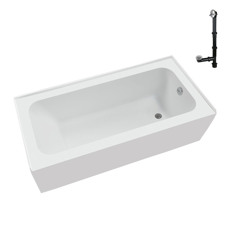 Baignoire en alcôve droite en acrylique blanc brillant avec drain extérieur Streamline 60 po x 30 po Streamline, Chrome poli