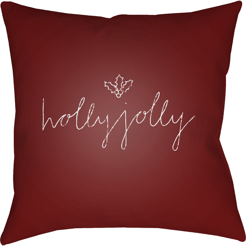  Holly Jolly II Indoor/Outdoor Throw Pillow, Red, 20" H x 20" W x 4" D
