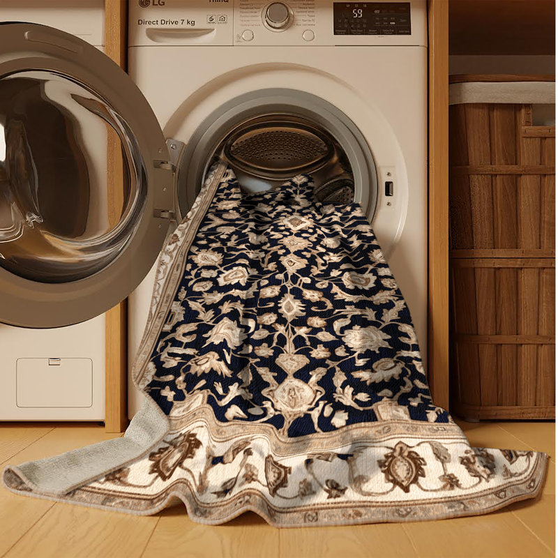 Machine Washable Turkish Beige Area Rug, Rectangle 8' x 10'