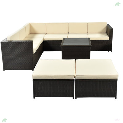 Ensemble de conversation modulaire en rotin 9 pièces avec coussins et repose-pieds, ensembles de meubles de patio