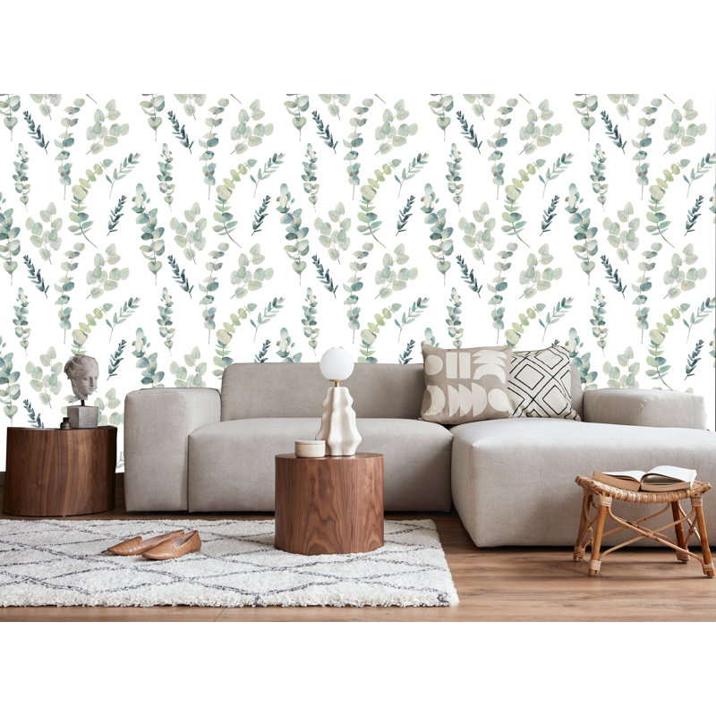 Rouleau de papier peint à motif d'eucalyptus 10 pi x 24 po Goforth Watercolo