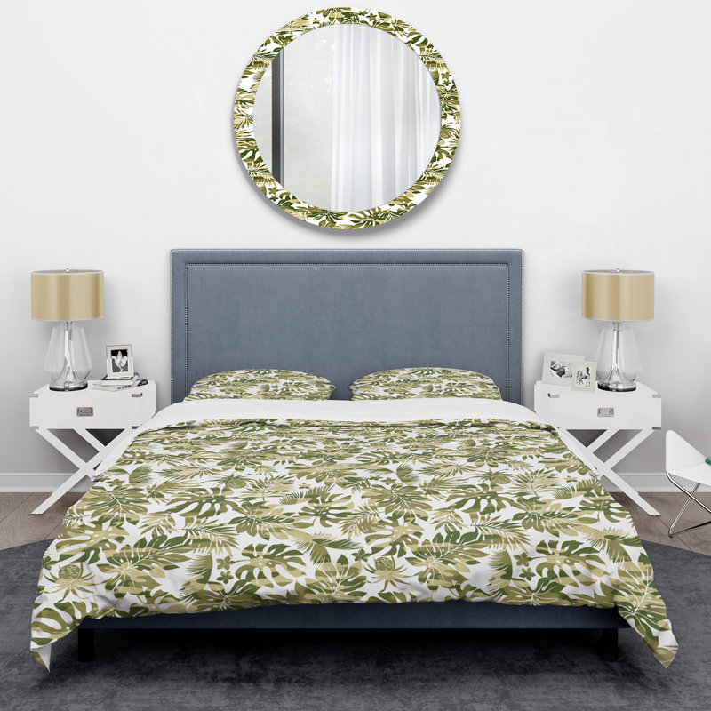 Ensemble de housse de couette en microfibre vert / blanc 3 pièces