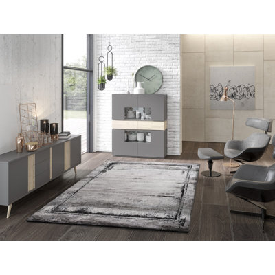 Gruver Machine Woven Grey Indoor Rug