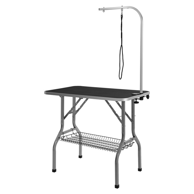 Foldable Black Stainless Steel Pet Grooming Table with Adjustable Arm