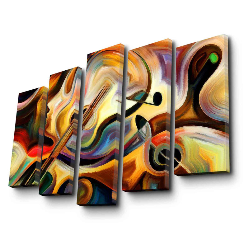 Superbe ensemble de 5 peintures sur toile 100% suède, taille totale: 41,3 po x 27,6 po | 100% cadre en bois, épaisseur: 1,2 po | Idéal pour le salon, la chambre à coucher, le bureau et les œuvres d'art accrocheuses