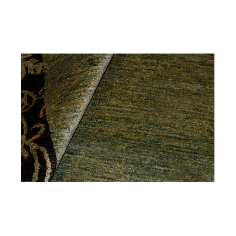 Tapis noir et turquoise noué à la main de haute qualité
