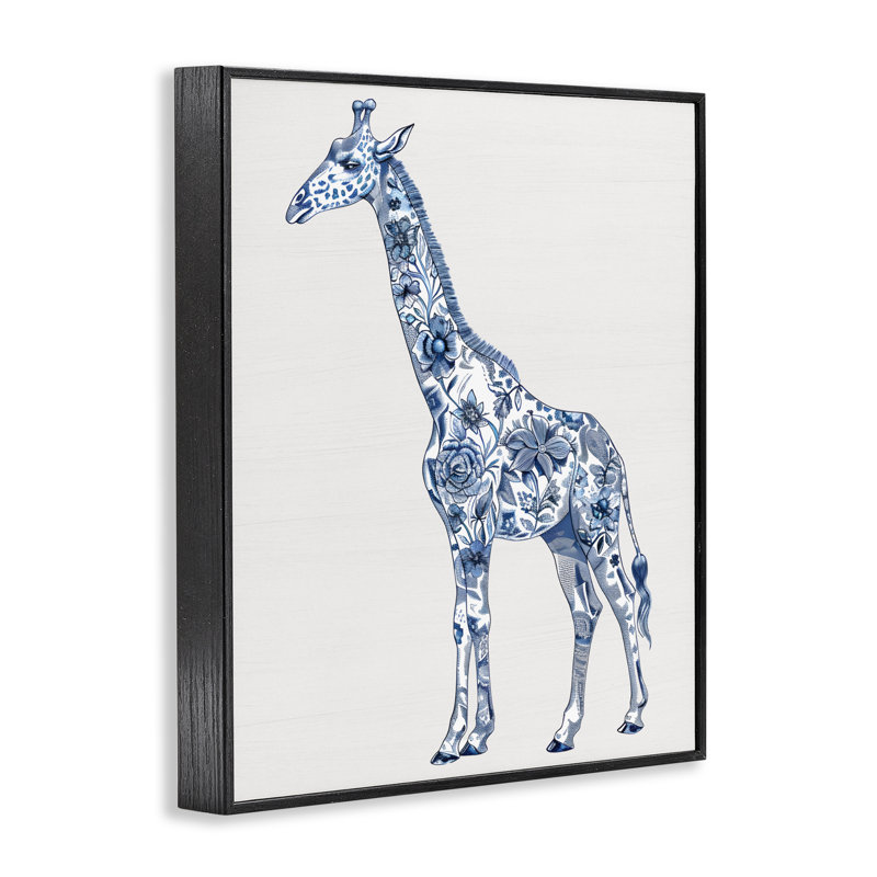 Giclée sur toile rétro girafe, design par lettré et doublé, H 30 po x l 24 po, Giclée encadrée noir minuit