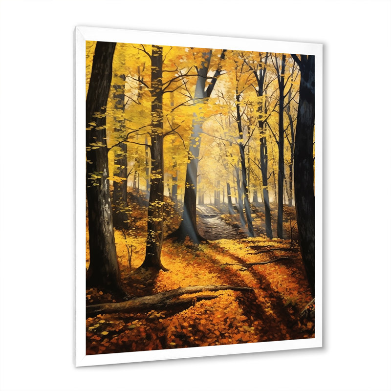 «Warm Autumn Sunlight Shining In The Forest I», reproduction sur toile, H 20 po x l 12 po x P 1 po, Cadre photo blanc