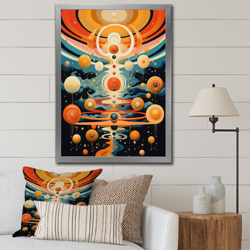 L'illusion du temps, abstrait rétro sur toile, Cadre simple argenté, H 32 po x l 16 po x P 1 po