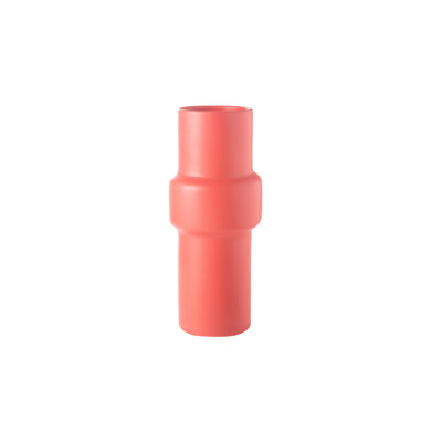 Ceramic Round Pipe Vase with Embossed Upper Banded Design Body Matte Finish Torch Red..4.50"x4.50"x10.25"H