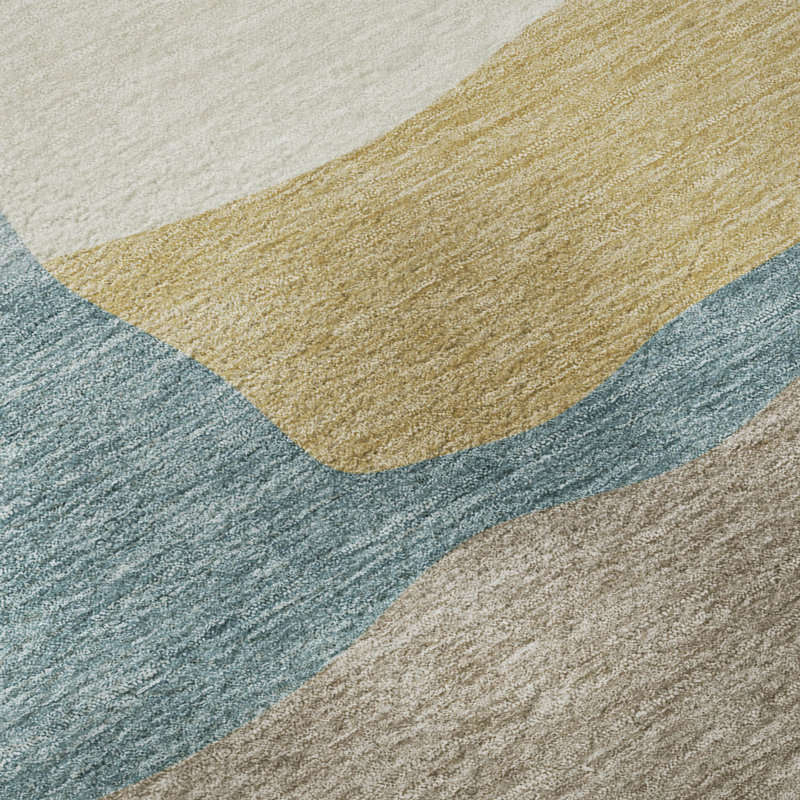 Premium Machine Washable Mayfield AMF2400 Geometric Rug, Teal, 3' x 5'