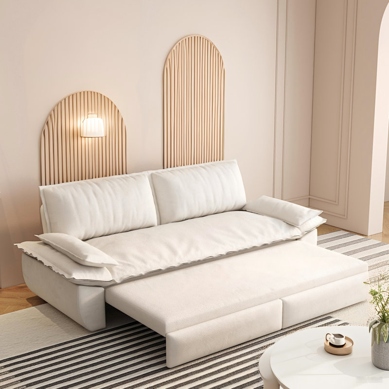 Grand canapé-lit escamotable 3 en 1 de 73,2 po avec 2 coussins moelleux et causeuse élégante, Velours beige