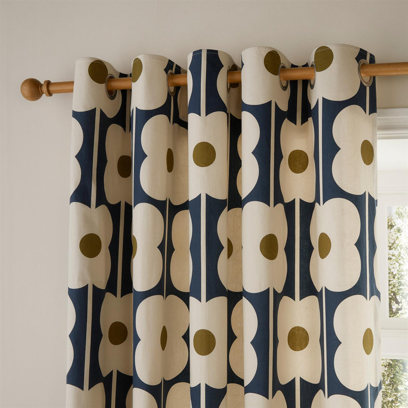 Abacus Flower Navy Eyelet Curtain, 168cm Width x 183cm Drop