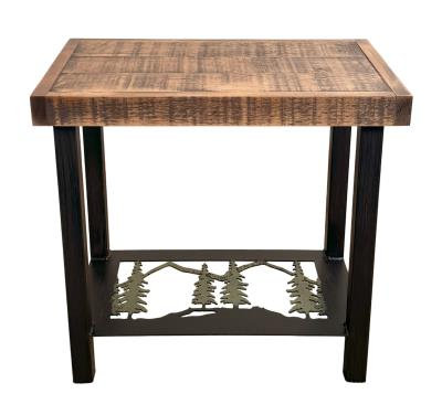 BURNT SIENNA IRON TREES RECTANGLE SIDE TABLE, Black/Green