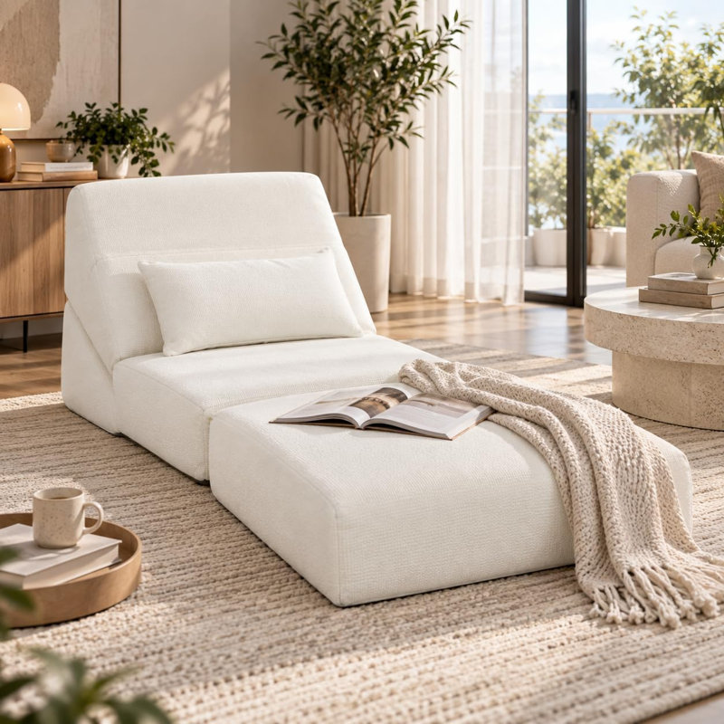 Upholstered Fabric Lounge Chair, White