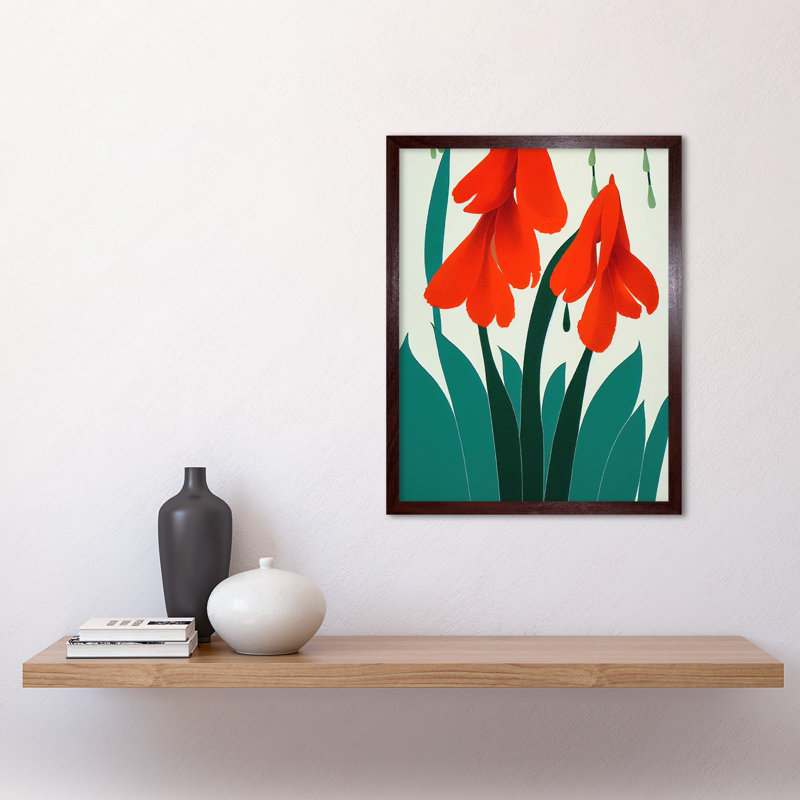 Modern Abstract Wild Flowers Leaves - Single Picture Frame Print, Brown Framed Unframed, 43cm H x 33cm W x 2cm D