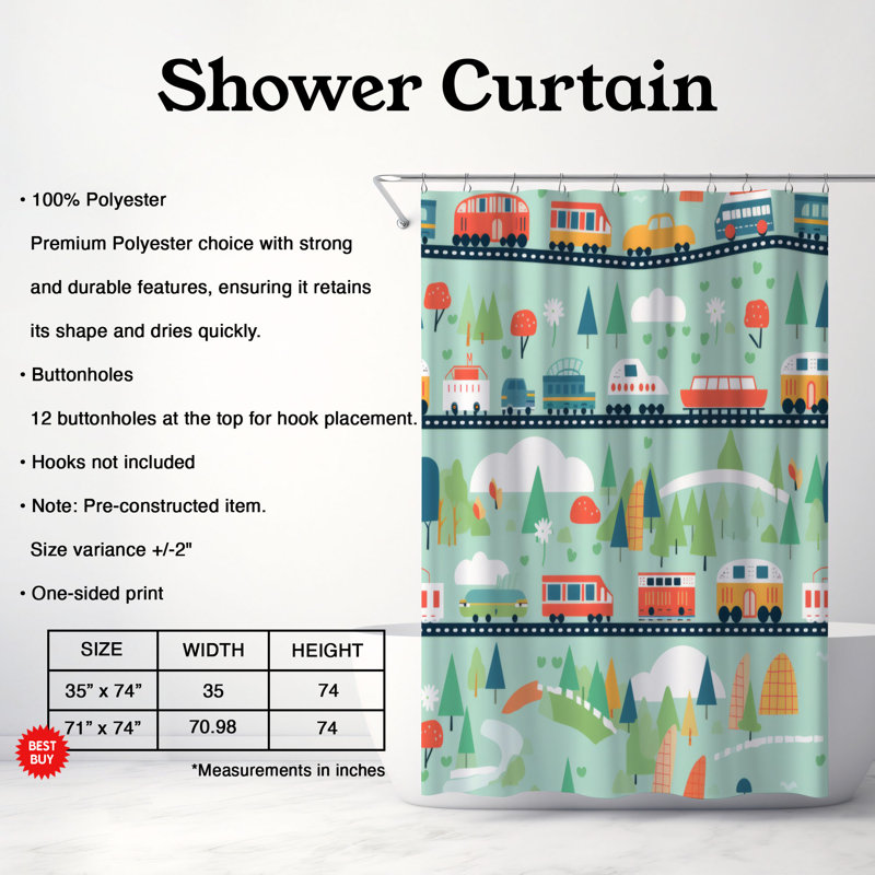 Rideau de douche Zany Train - Premium, H 74 po x l 71 po