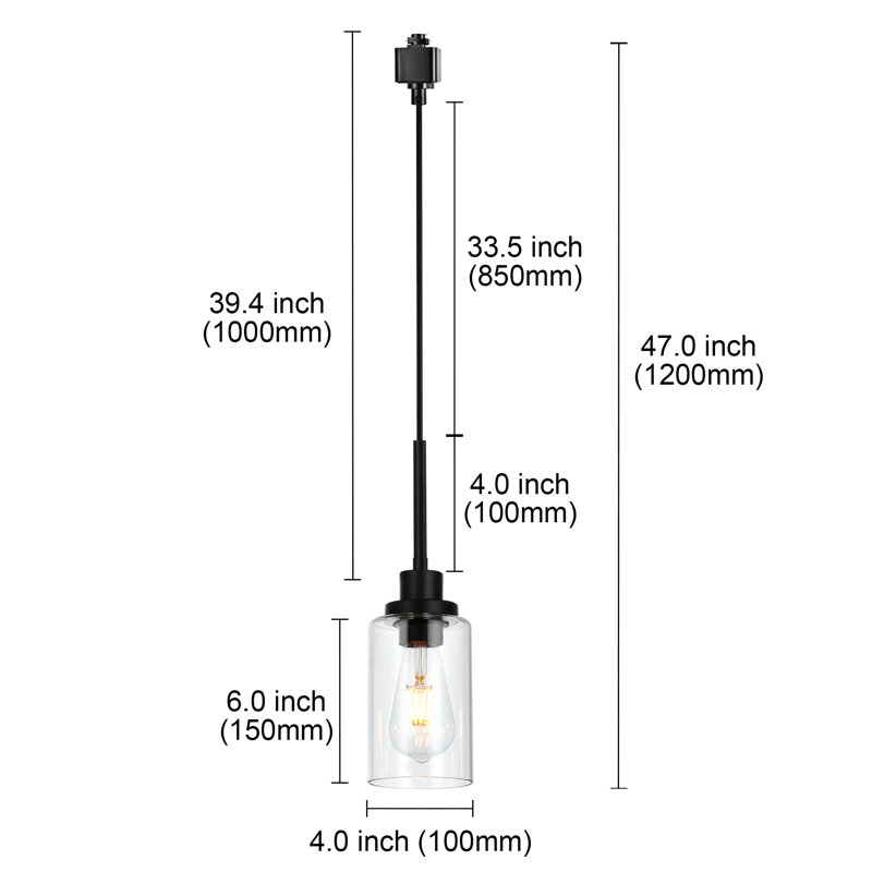 Paquet de luminaires suspendus sur rail de type H avec luminaires suspendus noirs avec abat-jour en verre transparent, compatible avec rail d'éclairage de type H, douille E26