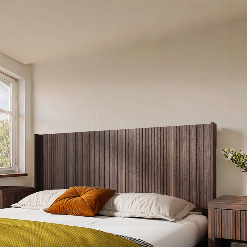 Tête de lit en bois Mid-Century, Noyer, Grand lit