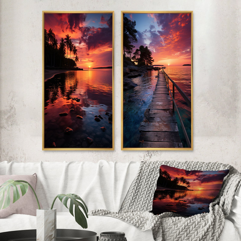 «Dominicana Tropical Sunset Reflections», 2 pièces, Encadrement doré, H 20 po x l 24 po