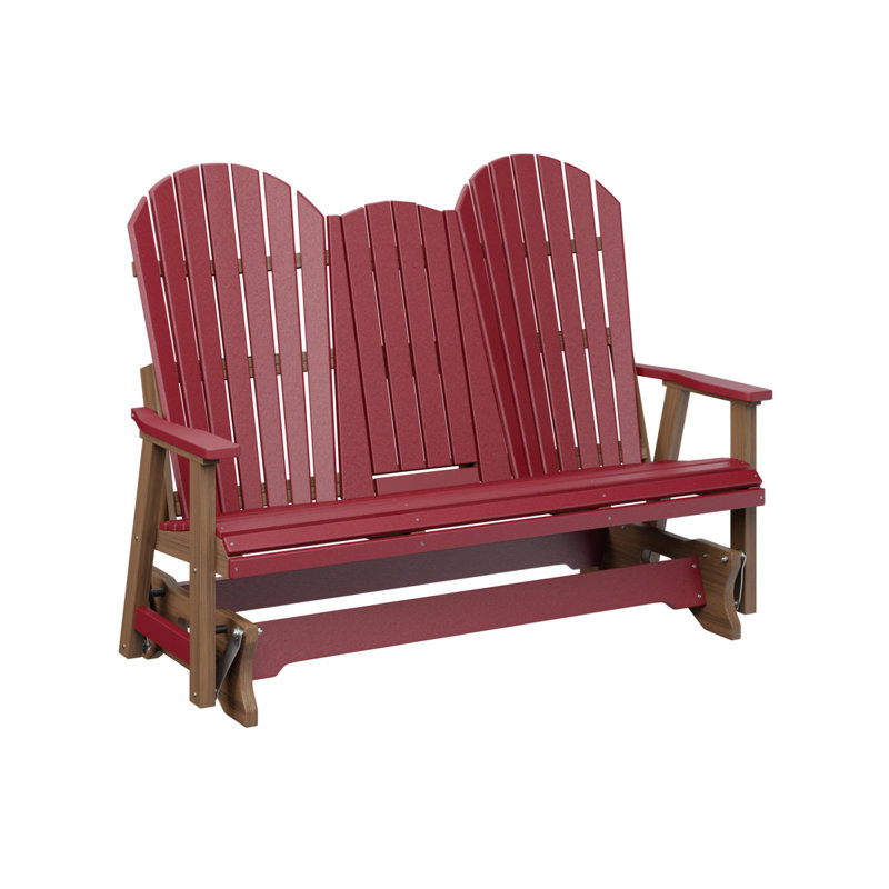 Fauteuil coulissant berçant à trois places avec console Berlin Gardens, Scarlet Red Top/Antique Mahogany Base