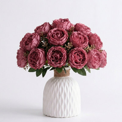 Pivoines artificielles en soie dans un vase, décoration florale pour centre de table de mariage Boho
