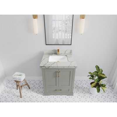 Boston 30 In. W X 22 In. D Single Sink Bathroom Vanity In Evergreen With 2 In. Quartz