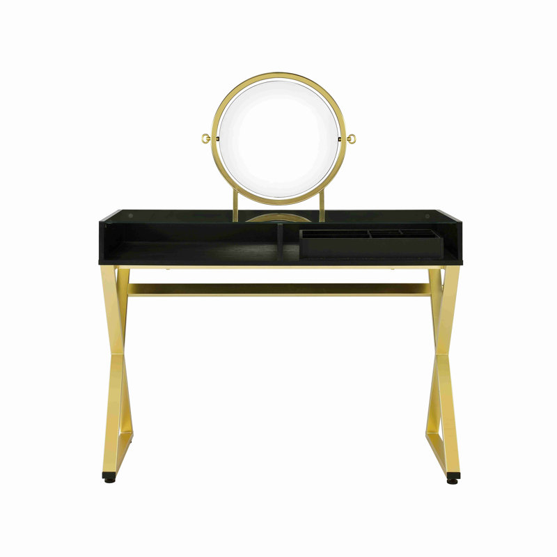 Bureau de coiffeuse avec miroir et plateau à bijoux, Noir
