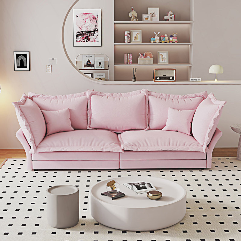 90.55" Modern Comfy Upholstered Sofa Cloud Couch, Deep Seat Couches With Multiple Large Soft Pillows,Convertible Deep Seat Chaise Longue For Living Room Bedroom,Apartment,Office
