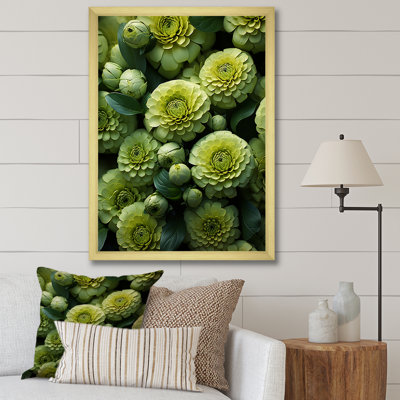 «Twilight Green Zinnias Flowers» sur toile