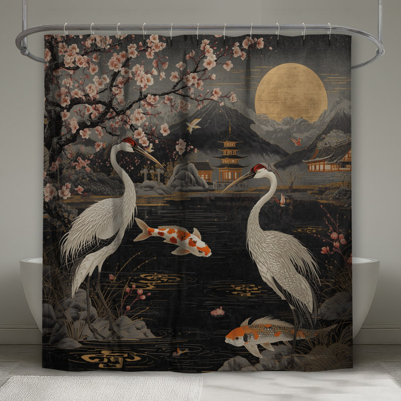 Rideaux de douche Cherry Blossom Cranes, L 70 po x H 72 po