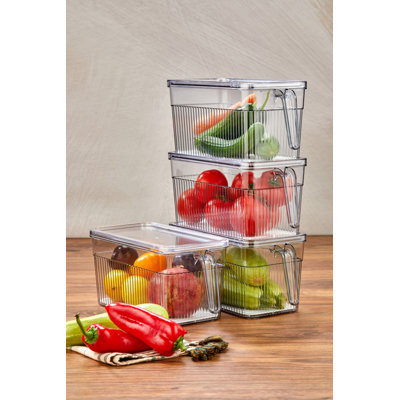 Durable Plastic Storage Box Set (4 Pieces), Transparent, 11.0 x 5.1 x 5.1 inches | 100% Dishwasher Safe | Ideal for Organizing Kitchen, Bathroom & Office | Stackable Design for Space-Saving Storage Solutions