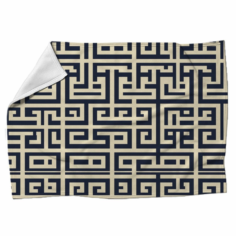 Machine Printed Throw Blanket, Throw, Geometric, Navy/Beige