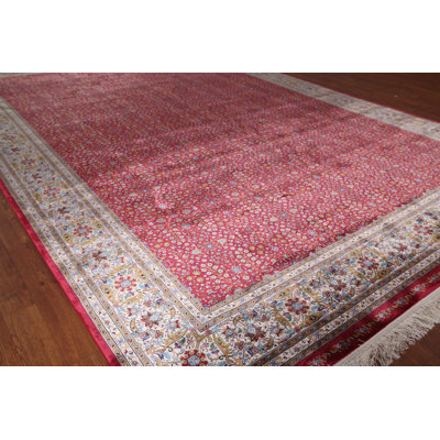 All-Over Red Floral Silk Traditional Turkish Area Rug 8x11