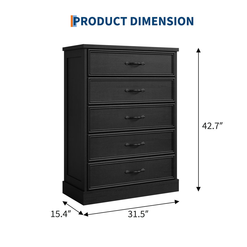 6-Drawer Dresser with Ample Storage - Freestanding Cabinet for Living Room or Entry Area, Black